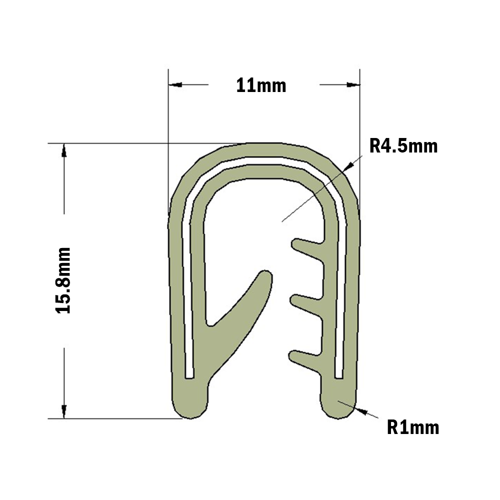 62-000-0 MODULAR SOLUTIONS EDGE COVER<br>EDGE PROTECTION PROFILE, CUT TO ANY LENGTH PRICE / METER SHOWN